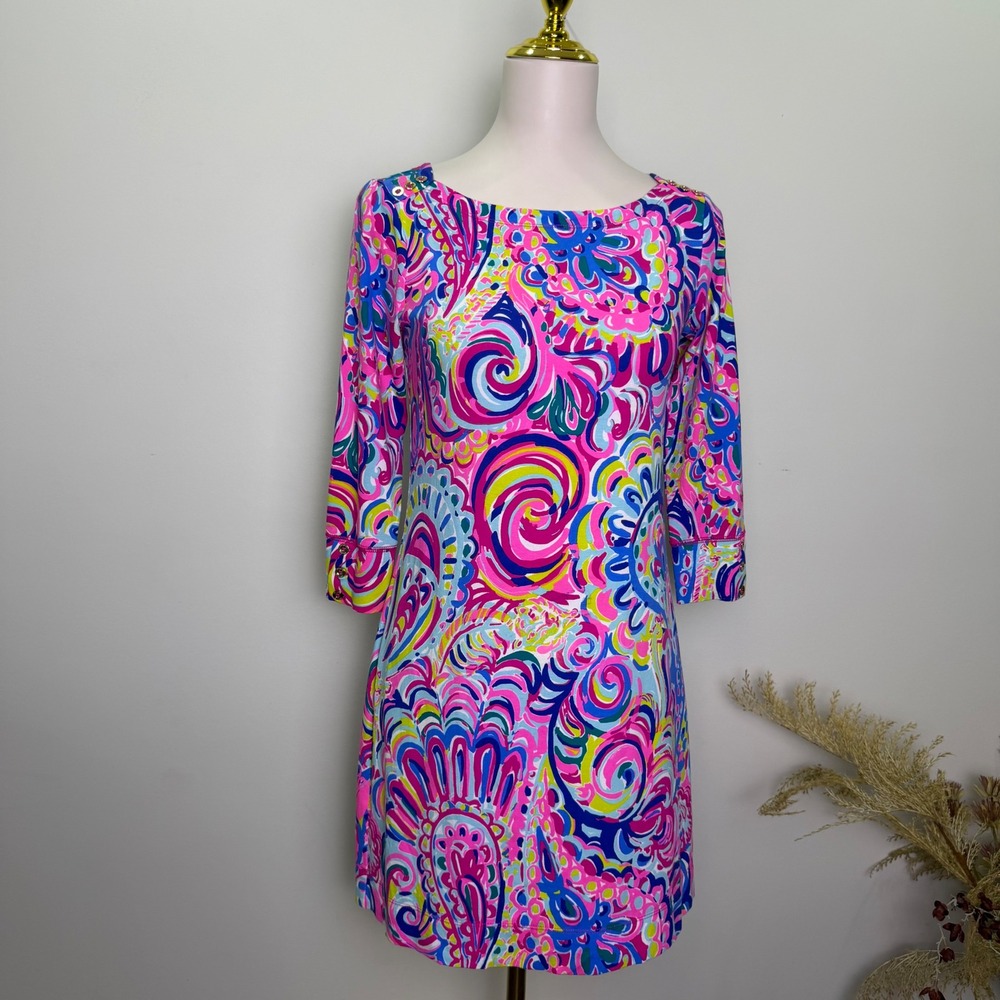 Lilly Pulitzer Size S UPF 50+ Sophie Knit 3/4 Sleeve Dress Psychedelic Sunshine